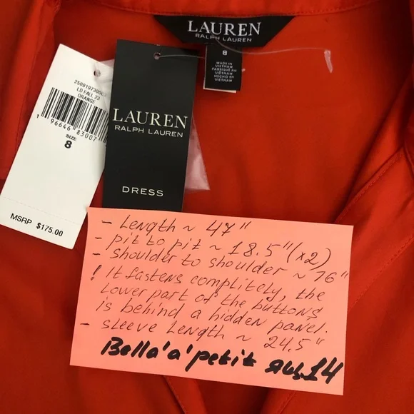 Brand Ralph Lauren Orange Long Sleeve Maxi Dress - Picture 6 of 15